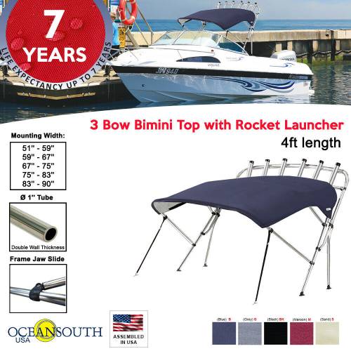 Oceansouth 3 Bow Bimini Top with Rocket Launcher